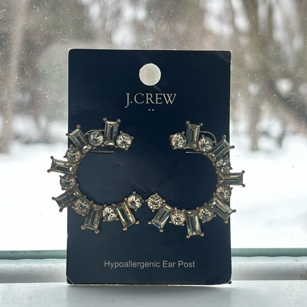 J. Crew Gold and Silver Crystal Statement Earrings